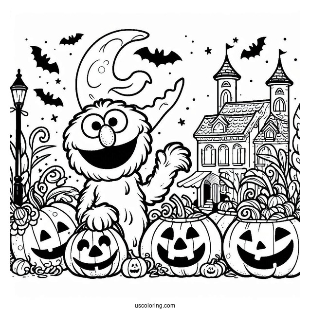 Halloween Sesame Street With Jack-O-Lanterns Coloring Page