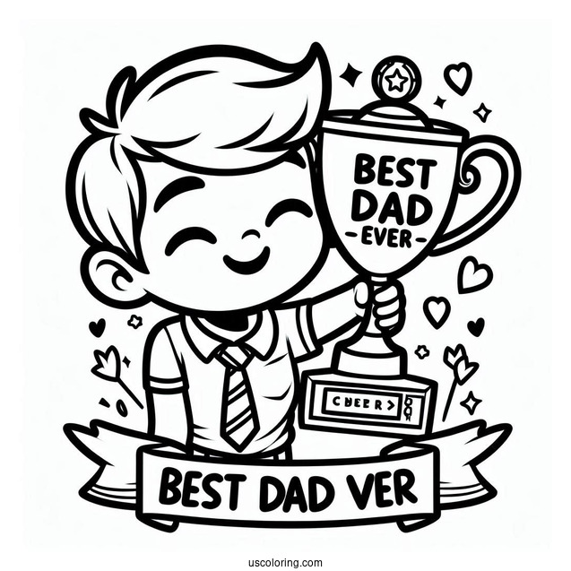 Father's Day Coloring Page Of Best Dad Ever Trophy