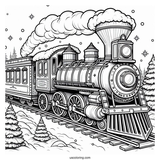 The Polar Express Coloring Page Of Train On Christmas