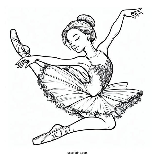 Ballerina Leaping Through The Air Coloring Sheet