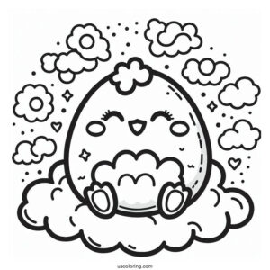 Tamagotchi Coloring Page Of Lovelitchi On The Clouds For Kids