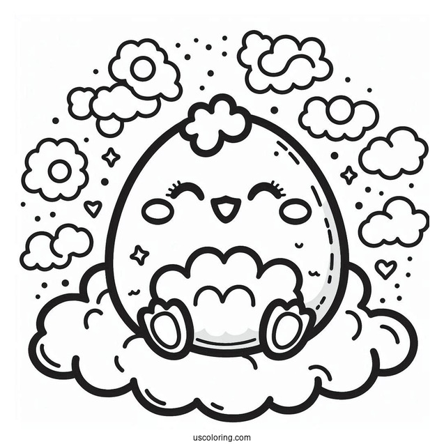 Tamagotchi Coloring Page Of Lovelitchi On The Clouds For Kids