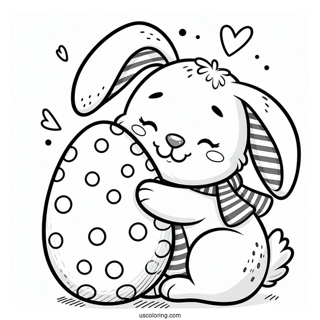 Smiling Easter Bunny Coloring Page Embracing Polka Dot Egg For Preschoolers