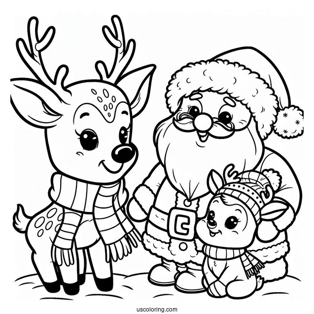 Easy Santa And His Reindeer To Color For Preschoolers