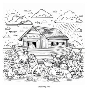Noah's Ark Coloring Page Welcoming Animals In The Ark