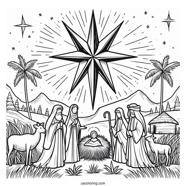 Nativity Coloring Page Star For Kids