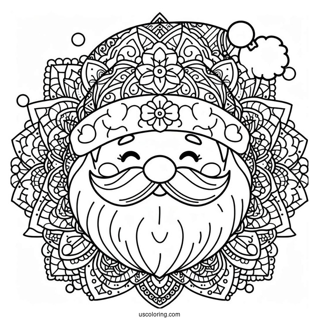 Smiling Santa Claus Christmas Mandala Coloring Page