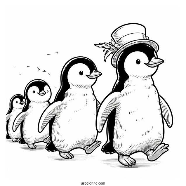 Marching African Penguins Coloring Sheet