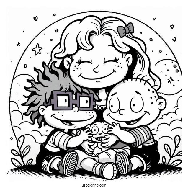 Rugrats Coloring Page Of Angelika Hugging Chuckie And Tommy