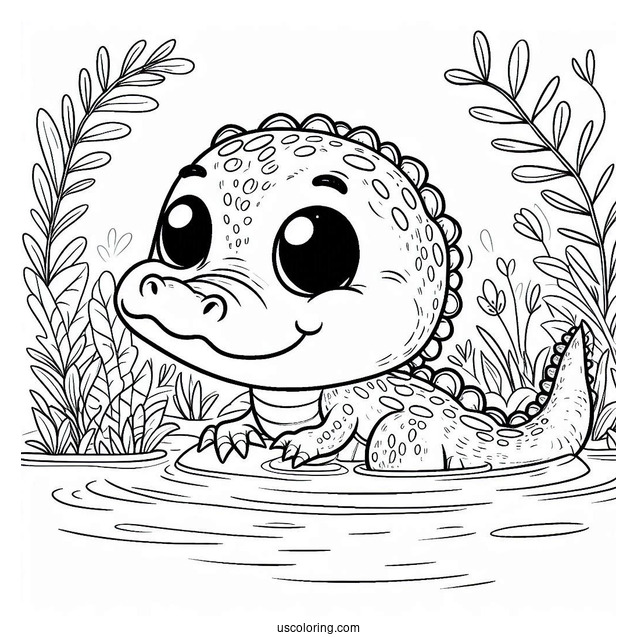Coloring Page Of Baby Crocodile Poking Head Out Of Water