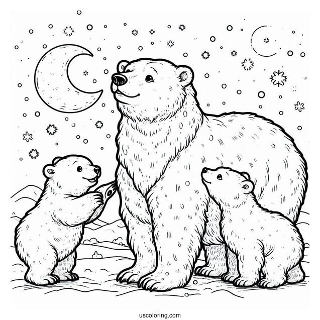 Polar Bear With Cubs On Snowy Day