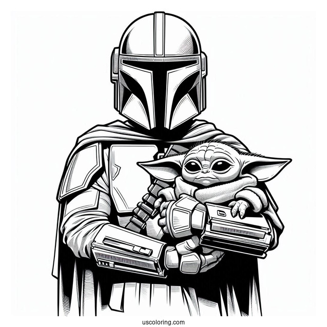 The Mandalorian Holding Baby Yoda To Color