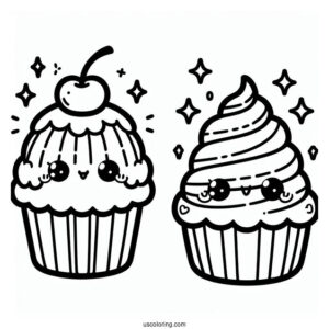 Adorable Kawaii Cupcake To Color