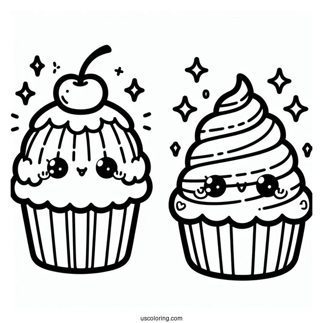 Adorable Kawaii Cupcake To Color