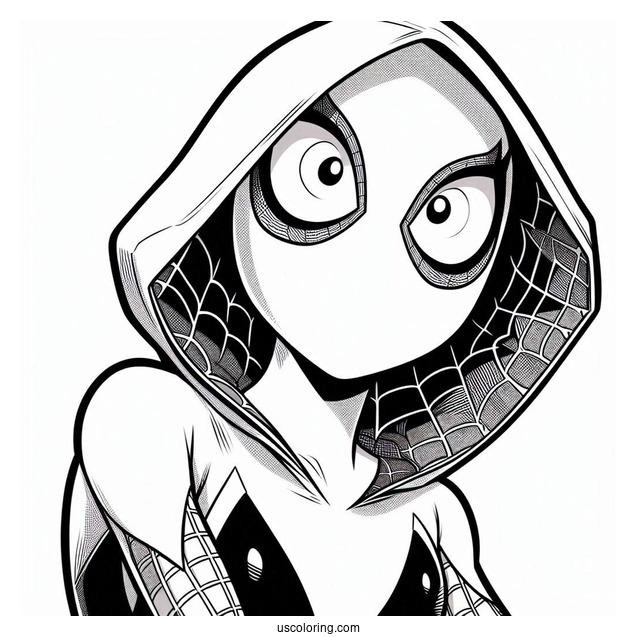 Close Up Of Spider Gwen Coloring Page For Preschoolers