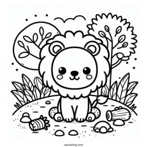 Jungle Coloring Page Of Kawaii Chibi Lion For Preschoolers