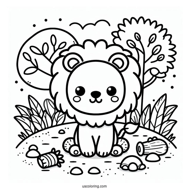 Jungle Coloring Page Of Kawaii Chibi Lion For Preschoolers