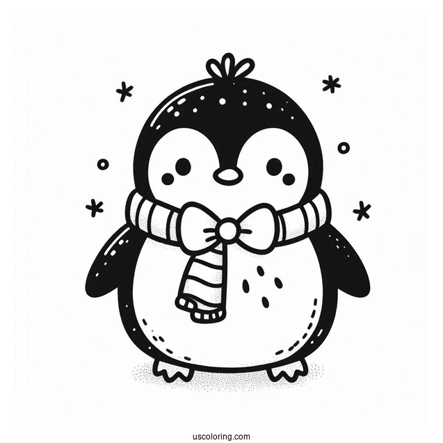 Cute Christmas Inspired Penguin To Color