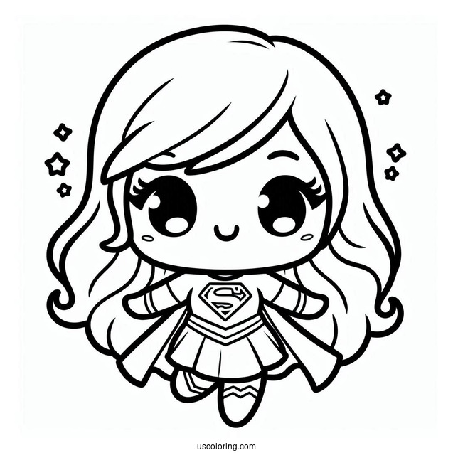 Kawaii Supergirl Coloring Page For Preschoolers