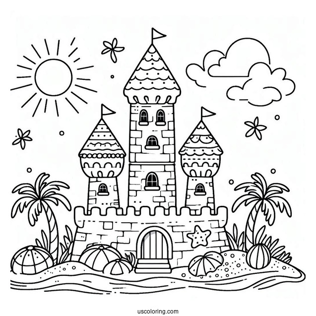 Summer Coloring Page Of Sand Castle For Kids
