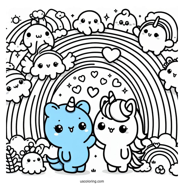 Kawaii Blue Rainbow Friends Coloring Page Waving