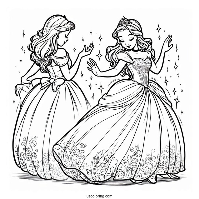 Cinderella Transforming In To a Princess Coloring Page