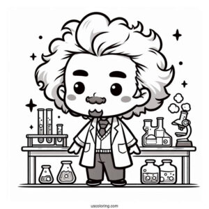 Science Coloring Page Of Chibi Albert Einstein For Kids
