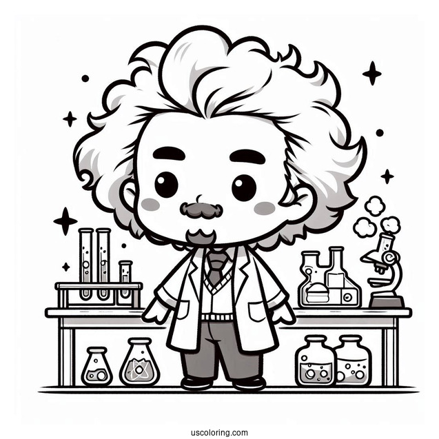 Science Coloring Page Of Chibi Albert Einstein For Kids