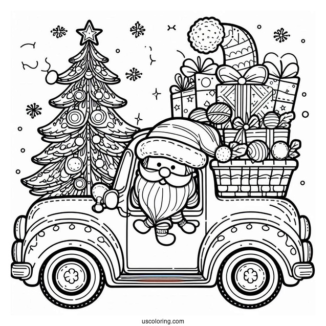 Santa With Christmas Tree On Car
