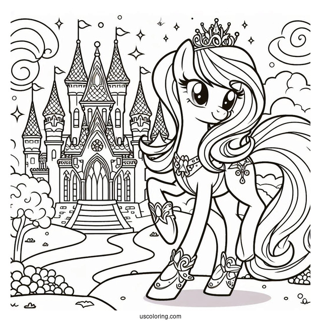 Coloring Page of Princess Cadence in Front of Castle