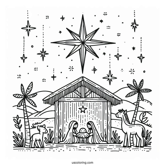 Nativity Coloring Page Star For Kids