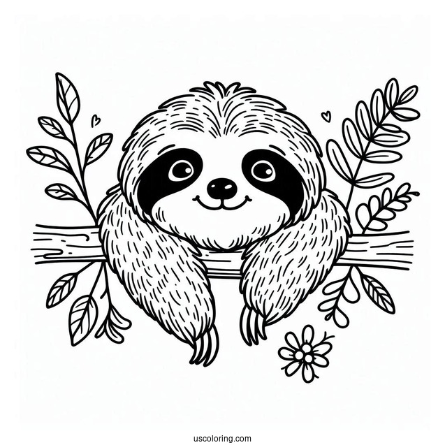 Smiling Sloth Coloring Sheet For Kids