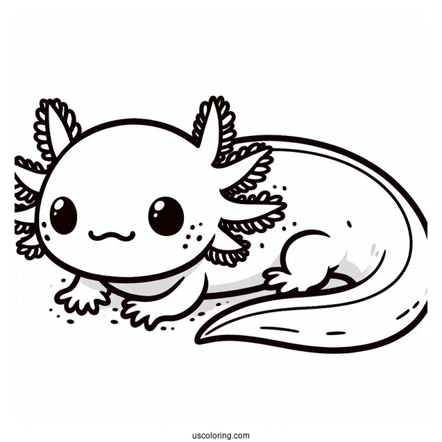 Baby Axolotl Coloring Page Lying Down For Kids
