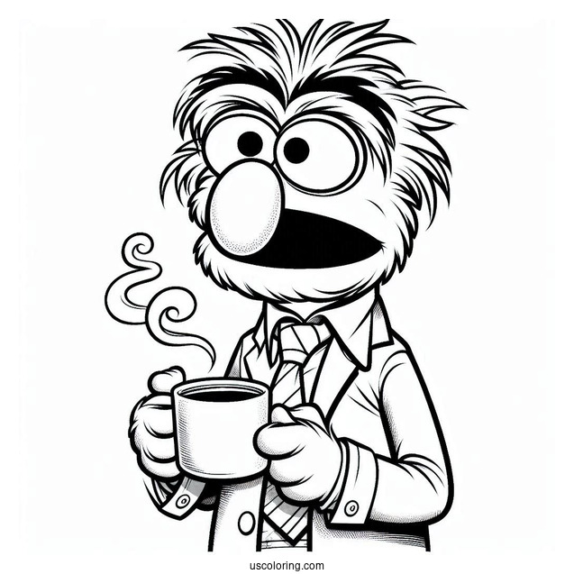 Muppets Coloring Page Of Confused Gonzo Holding Cup Of Coffee