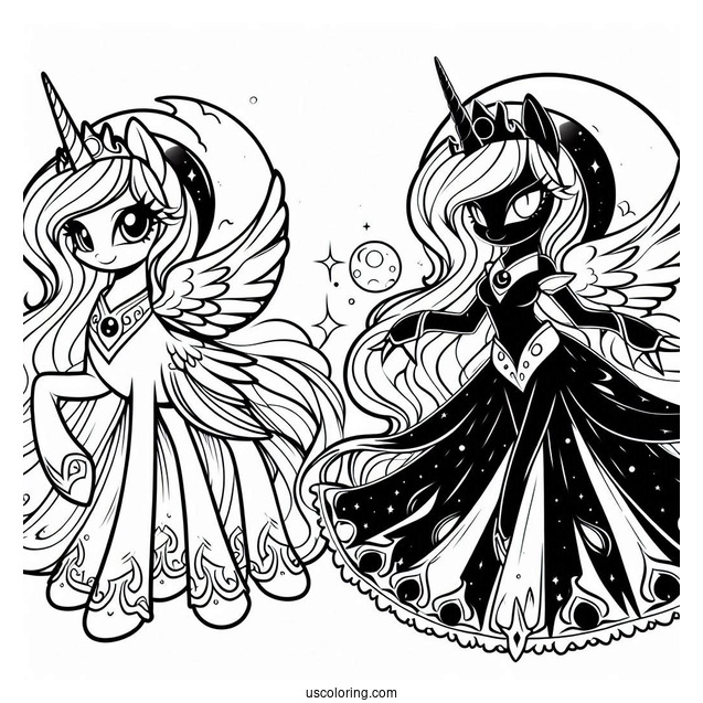 Princess Luna Coloring Page With Nightmare Moon Alter Ego For Kids