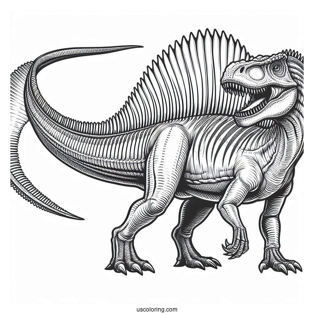 Large Spinosaurus Coloring Page With Detailed Spine And Sharp Teeth