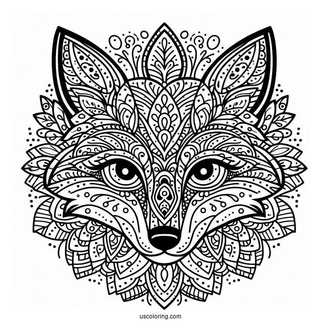 Intricate Fox Coloring Page Mandala Face