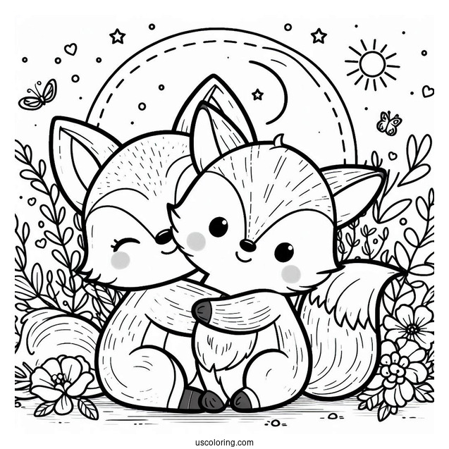 Cute Coloring Page Two Foxes Hugging A Pig