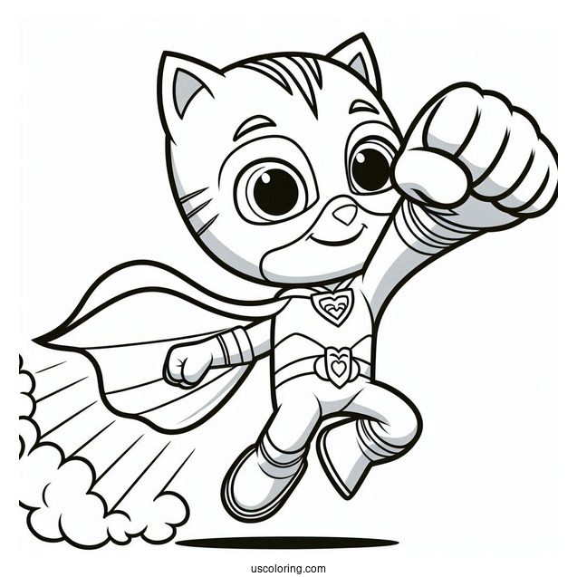 PJ Masks Coloring Page Of Catboy Fist Bump While Jumping