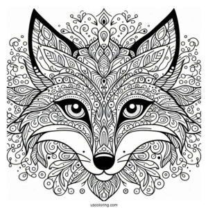 Intricate Fox Coloring Page Mandala Face
