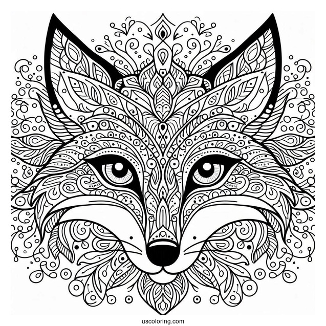 Intricate Fox Coloring Page Mandala Face