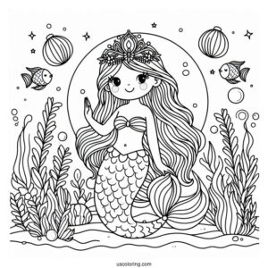 Mermaid Princess Coloring Page Under The Sea