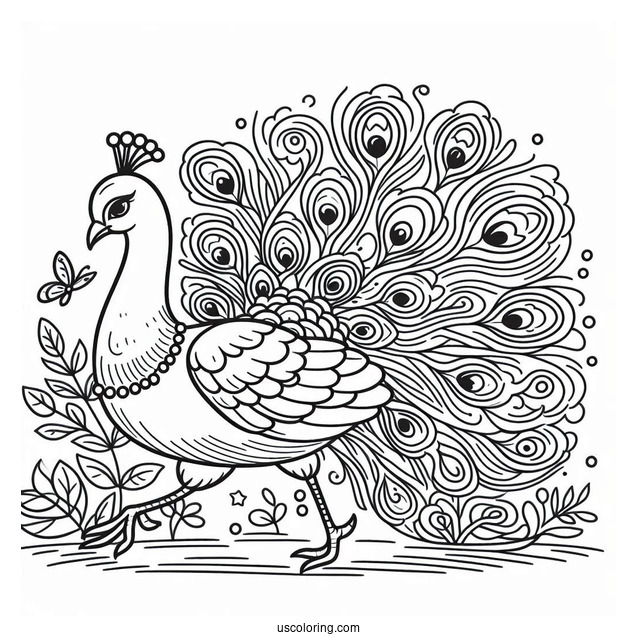 Peacock Walking Coloring Page