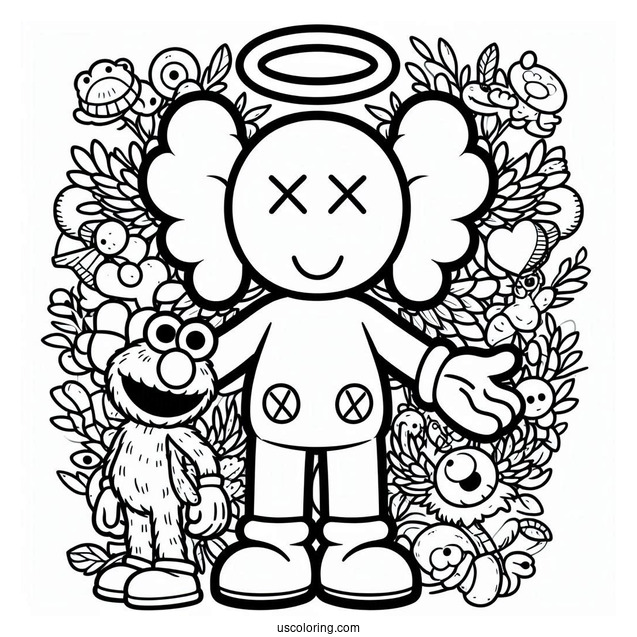 KAWS Coloring Page Elmo With Real Elmo