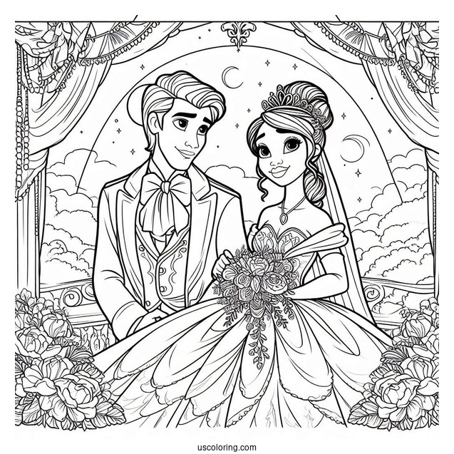 Coloring Sheet Of Tiana And Prince Naveen Wedding