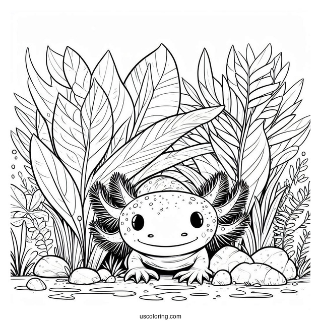 Axolotl Coloring Page Hiding Behind Vegetation
