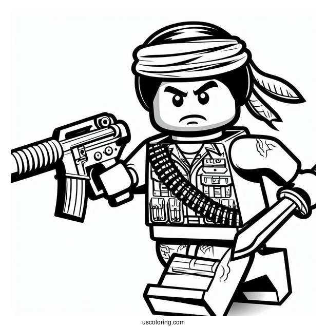 Angry Lego Soldier Coloring Page With Gun And Dagger