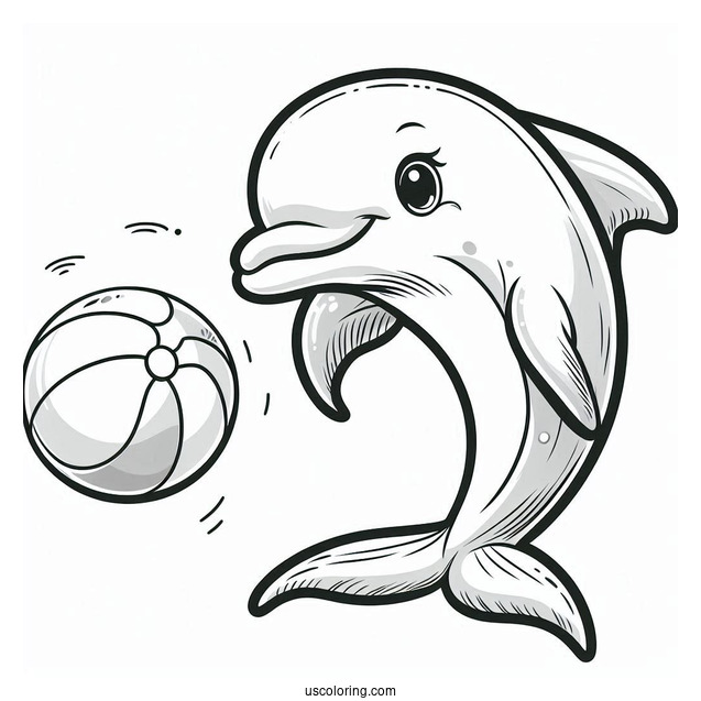 Dolphin Playing With Ball Coloring Sheet