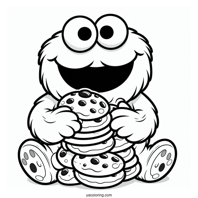 Cute Cookie Monster Holding Pile Of Cookies