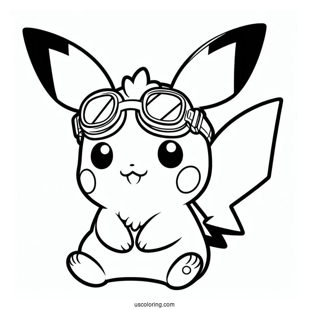 Cute Pichu Coloring Page Wearing Goggles For Kids